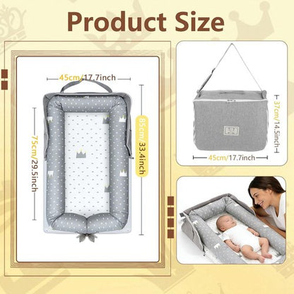 Baby Lounger by Crown | Portable Infant Lounger for Newborns to Toddlers 0-24 Months - Breathable Cotton, Adjustable Size & Travel Strap