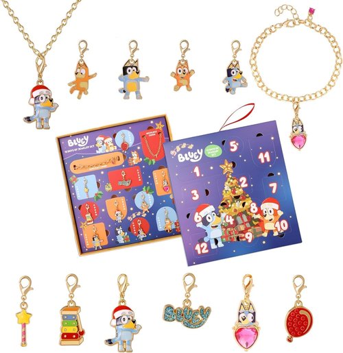 Bluey Jewelry Advent Gift Set - 12-Piece Necklace, Bracelet & Charms for Christmas Fun