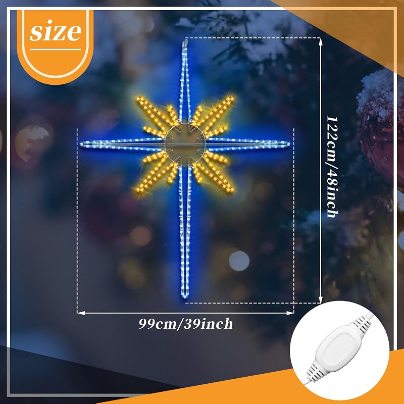 Large Christmas LED Bethlehem Star Light - 48" Warm Blue, With Iron Frame (Variation: Warm Blue+48")