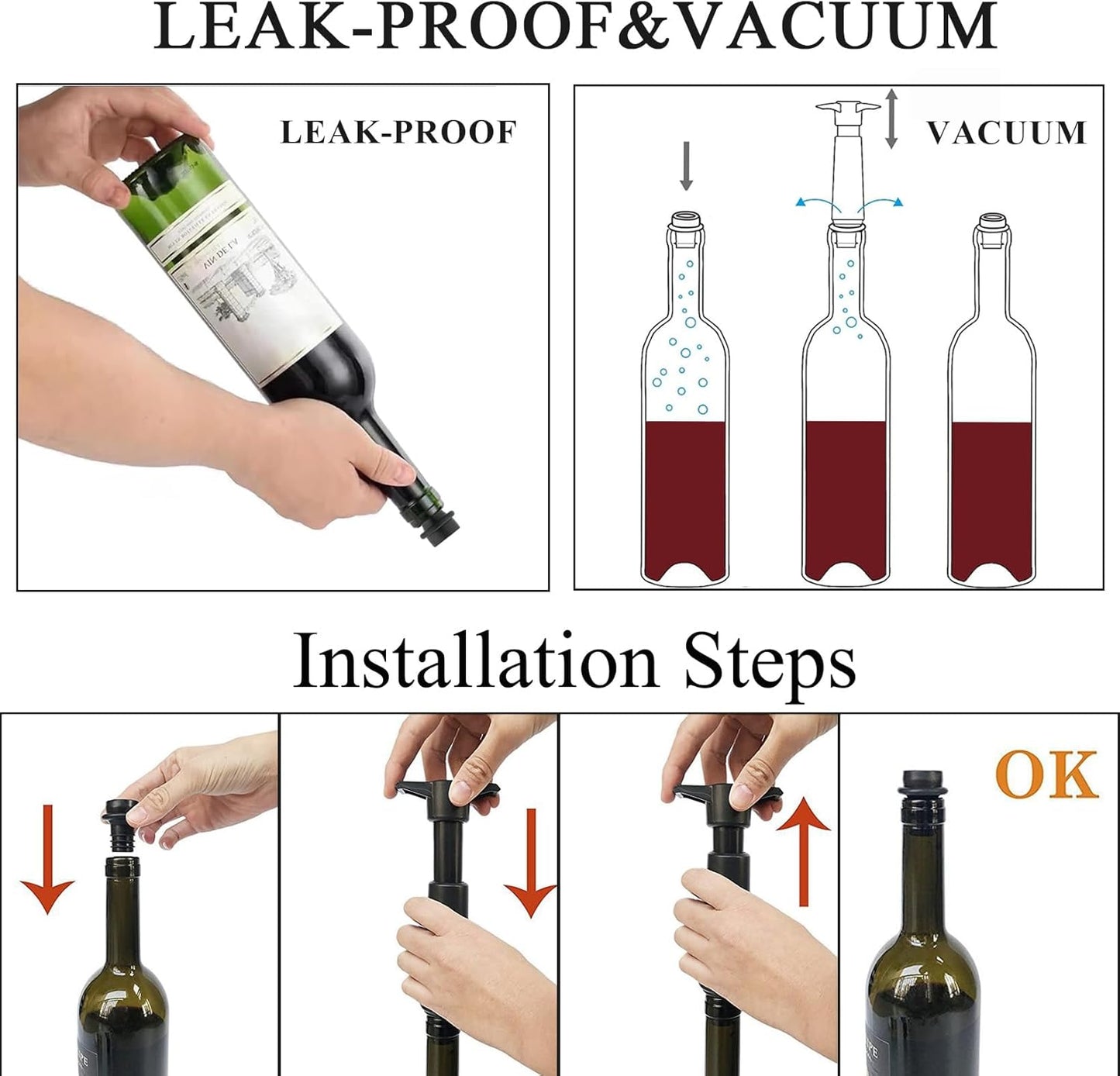 Wine Stoppers Vacuum with Pump, Keep Wine Fresh for up to 7 Days -1 Pump 4 Stopper, Wine Pumps and Wine Vacuum Stopper, Reusable for Wine Saver, Wine Stoppers for Wine Bottles