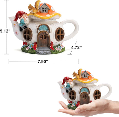 Twinbling Solar Fairy House - Outdoor Garden Statue with Gnome & Squirrel Figurine | Perfect Fairy Garden Accessory for Patio, Lawn & Balcony
