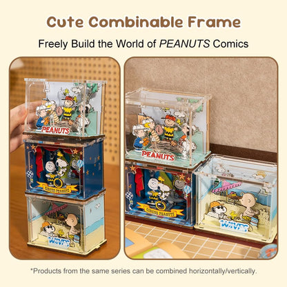 PUREMIND Snoopy Baseball Miniature Wooden Puzzle Kit - Officially Licensed 3D Display with Movable Characters