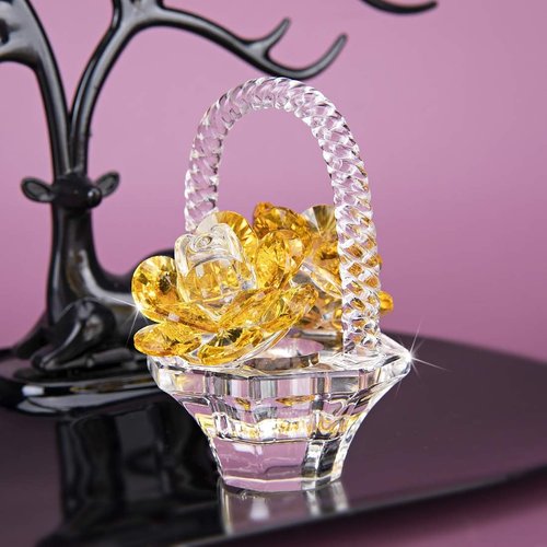 H&D Hyaline & Dora Crystal Flower Basket Figurine - Elegant Home Decor Tabletop Centerpiece | Yellow Gift for Her