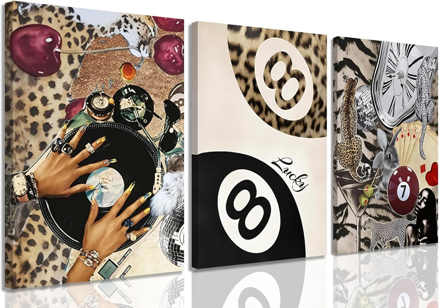 Skiennix Cheetah Wall Art Set - 3 Framed Leopard Canvas Prints for Bedroom & Living Room | 12x16 Inch