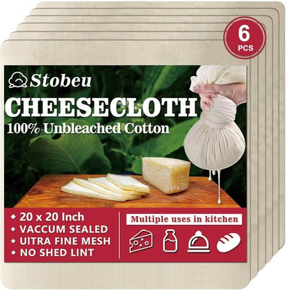 6Pcs Cheese Cloths for Straining, Reusable Grade 100 Cheesecloth for Cooking, 20x20" Ultra Fine Mesh Cheese Cloth,100% Unbleached Cotton Cloth Strainer for Juicing, Baking, Cheese Making