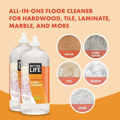 Better Life Floor Cleaner - Liquid Multipurpose Cleaner for Wood, Tile, Laminate, Vinyl, Bamboo - Hardwood Floor Cleaner for Mopping - Citrus Mint, 32 Fl Oz (Pack of 2)