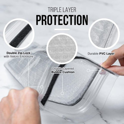 Liquid Spectrum Reusable Wine Protector Travel Bag by Bottle Shield (6-Pack) - Unbreakable Bottle Sleeve, Leak Proof & Double Layer Bubble Protection | Travel Bags for Suitcase Luggage, Clear