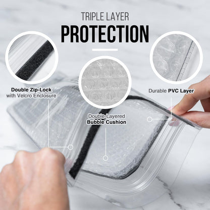 Reusable Wine Protector Travel Bag by Bottle Shield (3-pack) - Unbreakable Bottle Sleeve, Leak Proof & Double Layer Bubble Protection | Travel Bags for Suitcase Luggage, Clear