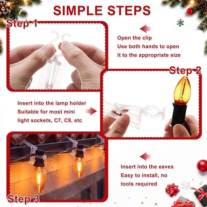 Gutter Light Clips for C7/C9 Christmas Lights - 200 Pack, Clear (Variation: Clear+200)
