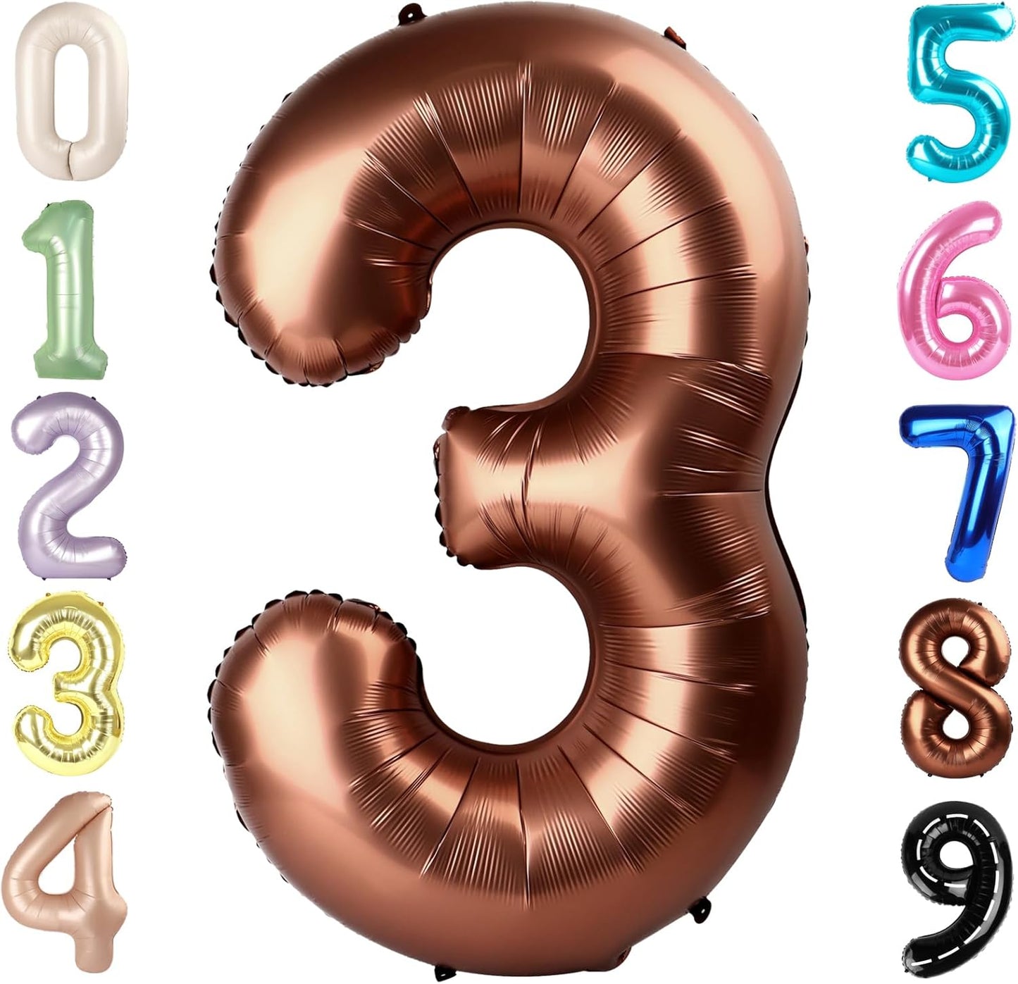 Numbers Balloon 3 - 40 Inch Large Coffee Brown Balloon for 3rd Birthday Party Decor