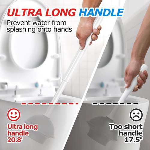 FORASTO 2-in-1 Toilet Brush and Plunger Set - Extended Handle Bathroom Cleaning Tools | Pearl White, 20.8 Inch