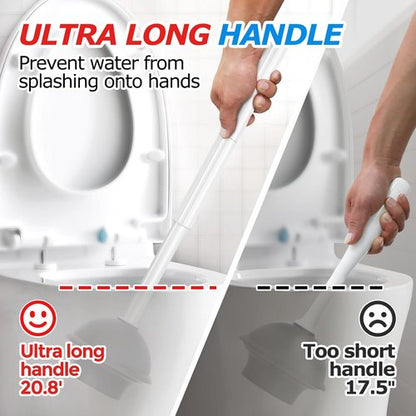 FORASTO 2-in-1 Toilet Brush and Plunger Set - Extended Handle Bathroom Cleaning Tools | Pearl White, 20.8 Inch