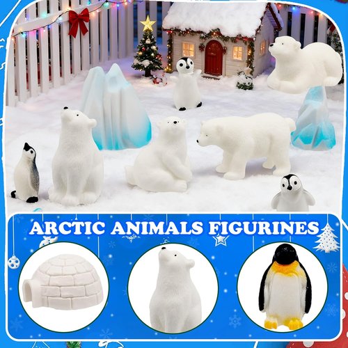 Bbiamsleep Mini Arctic Animal Figurines Set - 65 Pcs Polar Bear & Penguin for Christmas Decor