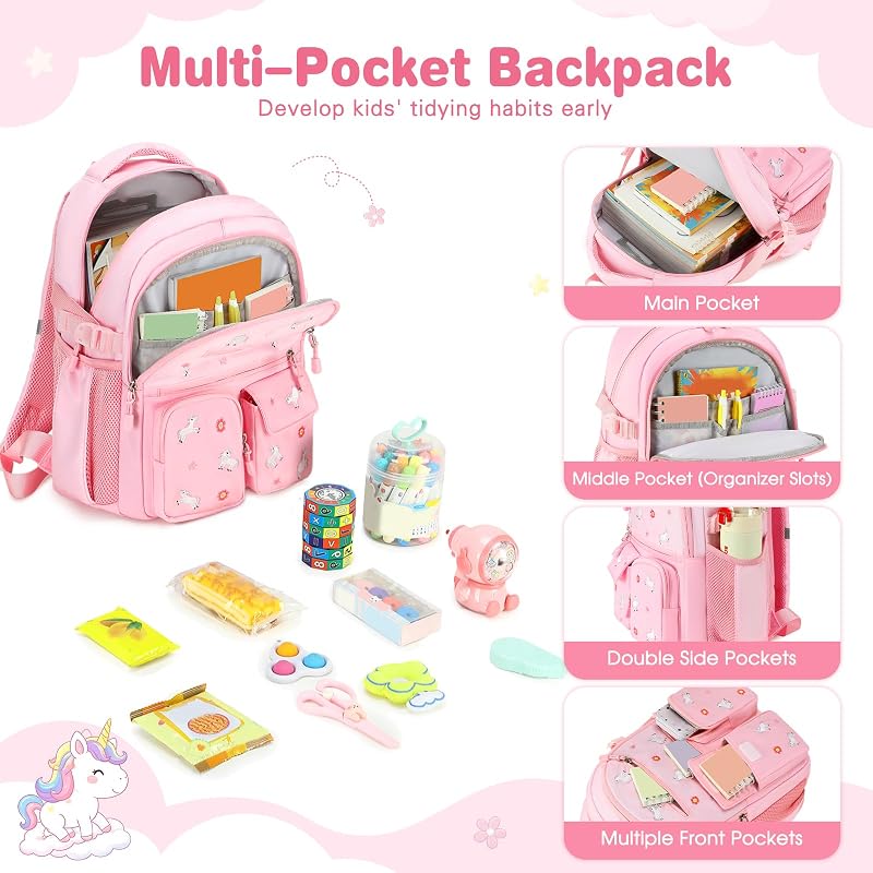Kids' 3-Piece Backpack Set with Lunch Bag & Pencil Case - Pink Unicorn
