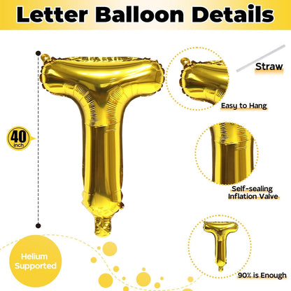 Skiennix Custom Gold Alphabet Balloons - 40 Inch Self-Inflating Mylar Letters for Birthday & Anniversary Decor