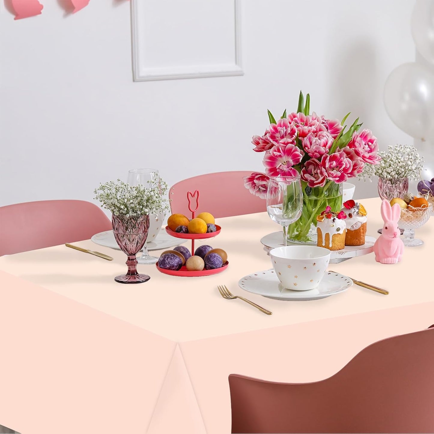 Whaline 16Pcs Pink Plastic Tablecloth Set - Waterproof Rectangle Covers for Parties | 54 x 108 Inch