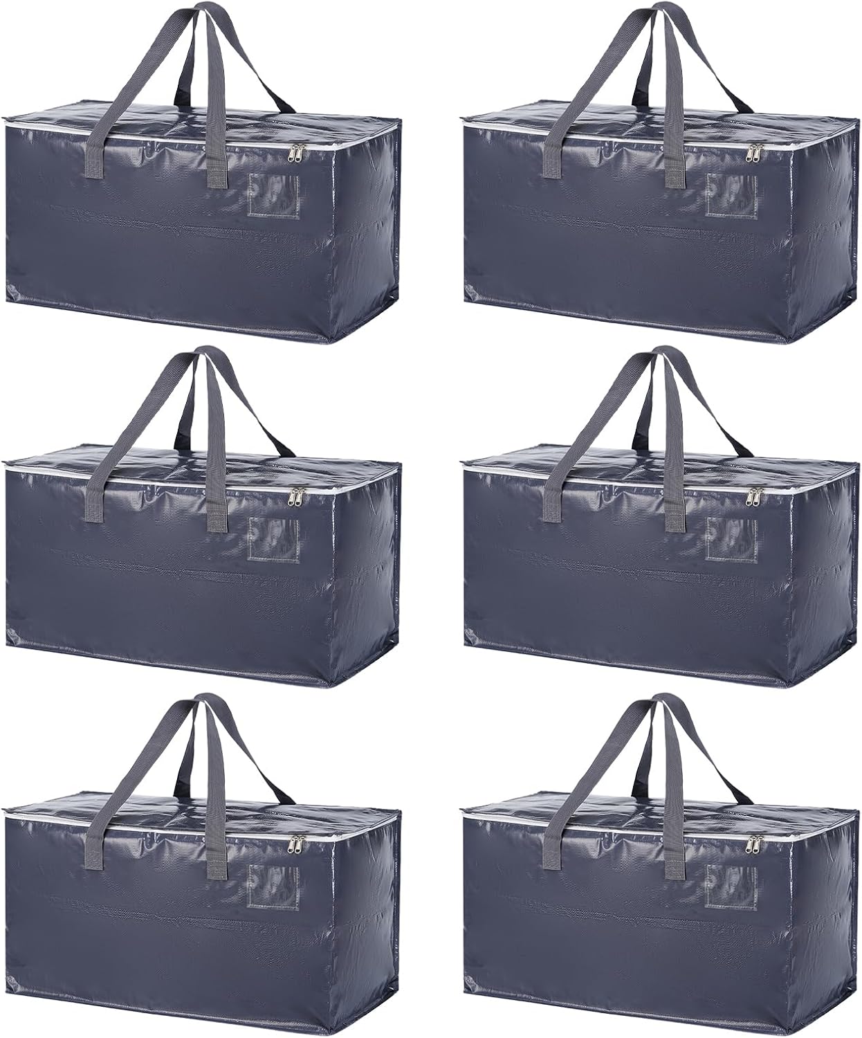 Skiennix Extra Heavy Duty Moving Bags - 6 Pack with Zippers & Handles | Durable, Water-Resistant Storage for Clothes & Supplies - Black