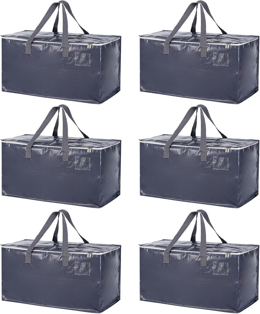 Skiennix Extra Heavy Duty Moving Bags - 6 Pack with Zippers & Handles | Durable, Water-Resistant Storage for Clothes & Supplies - Black