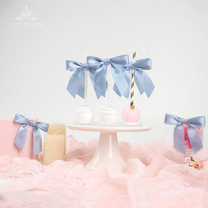 Twist Tie Bows by Dusty Blue - Pre-Tied Satin Ribbon Bows for Gift Wrapping | 3.5" | 50 Pack