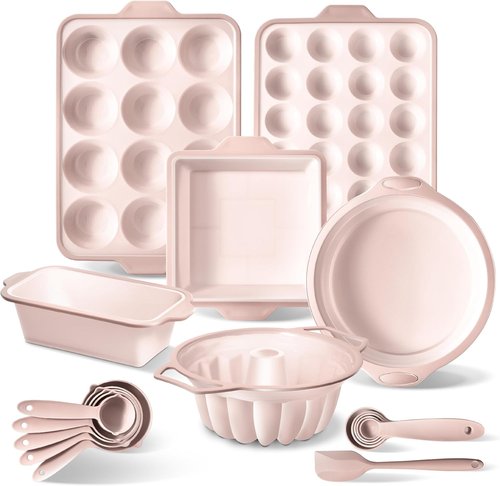 COOK WITH COLOR 17-Piece Silicone Baking Pan Set - Non-Stick Muffin Pans with Sturdy Metal Frame & Easy Clean