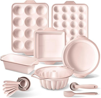 COOK WITH COLOR 17-Piece Silicone Baking Pan Set - Non-Stick Muffin Pans with Sturdy Metal Frame & Easy Clean