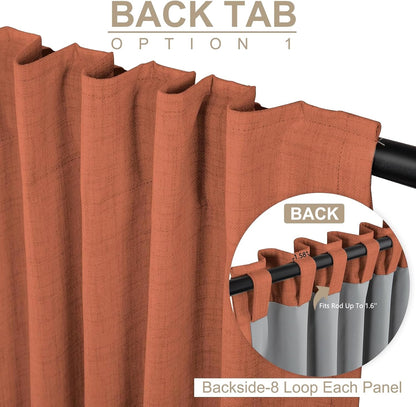 Skiennix 100% Blackout Linen Curtains - Thermal Insulated Drapes, 50" W x 102" L, Burnt Orange - 2 Panels Set