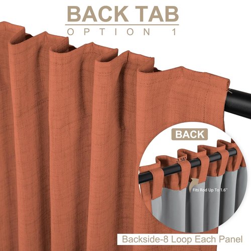 100% Blackout Shield Linen Blackout Curtains for Bedroom 108 Inches Long, Back Tab/Rod Pocket Living Room Drapes, Thermal Insulated Blackout Curtains 2 Panels Set, 50" W x 108" L, Burnt Orange