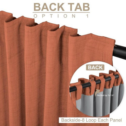 100% Blackout Shield Linen Blackout Curtains for Bedroom 84 Inches Long, Back Tab/Rod Pocket Living Room Drapes, Thermal Insulated Blackout Curtains 2 Panels Set, 50" W x 84" L, Burnt Orange