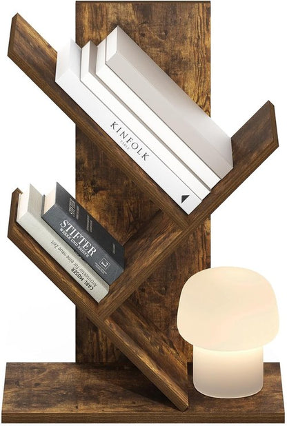 Furinno Tree Bookshelf - 3-Tier Angled Open Shelf Bookcase for Stylish Room Decor | Amber Pine, 8.4 x 15.7 x 21.3