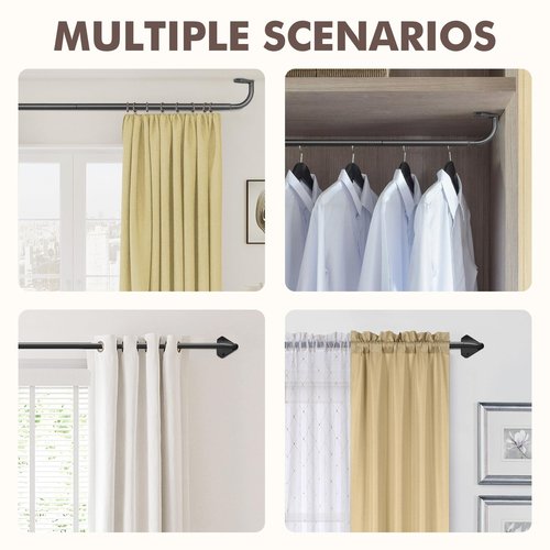 Kuianroll Curtain Rods, No Rust Adjustable Blackout Drapery Rods, 5/8 Inch Diameter Wrap Around Curtain Pole for Windows, Ideal for Bedroom, Outdoor (28-48 Inch, Black)