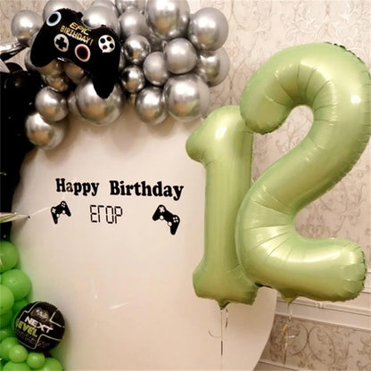Sage Green 40-Inch Giant Helium Foil Balloons | Self-Inflating Number 0-9 for Birthday & Party Decor