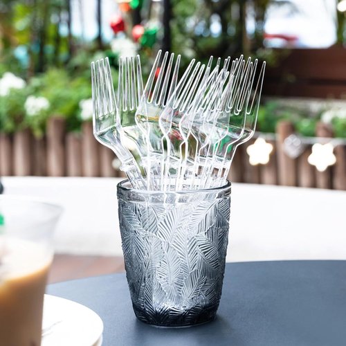 Heavy Duty Plastic Forks by [Brand Name] - Full Size 7.5" Clear Disposable Silverware | Pack of 85