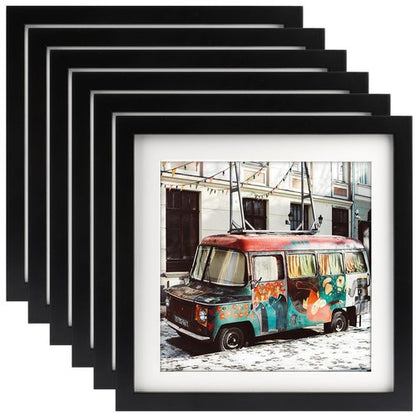 10x10 Black Picture Frames Square Classic Natural Wood 6 Pack for Wall Mounting and Tabletop Display