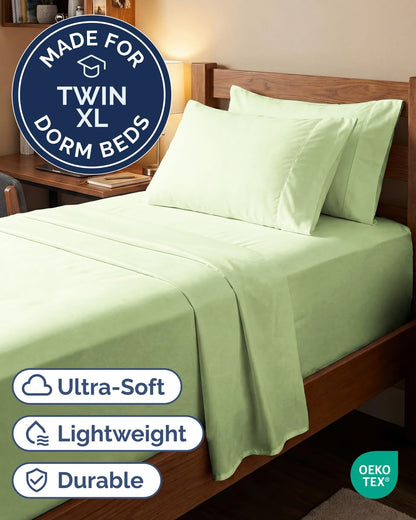 Skiennix Extra Deep Twin XL Sheet Set | 4-Piece Breathable Cooling Bedding - Soft, Wrinkle-Free Light Sage