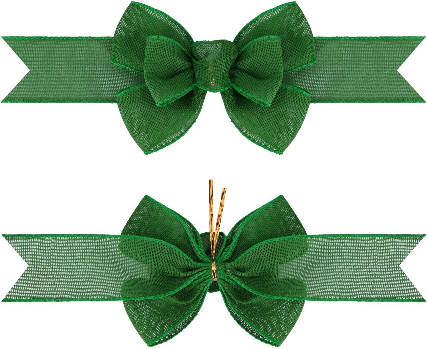 Meseey Wired Ribbon Bows - Handmade Emerald Green Burlap for Wreaths & Gift Wrapping | 2 Pcs Set