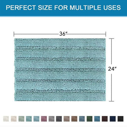 H.VERSAILTEX Bath Mats for Bathroom Non Slip Extra Thick Chenille Striped Bath Rug 24" x 36" Absorbent Non Skid Fluffy Soft Shaggy Rugs Washable Plush Mats for Indoor, Bath Room, Tub - Aqua Haze