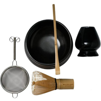 Dr. Weil Matcha Kari - Lite Matcha Tea Set - Black - Whisk with Holder, Scoop, Sifter, and Ceramic Bowl