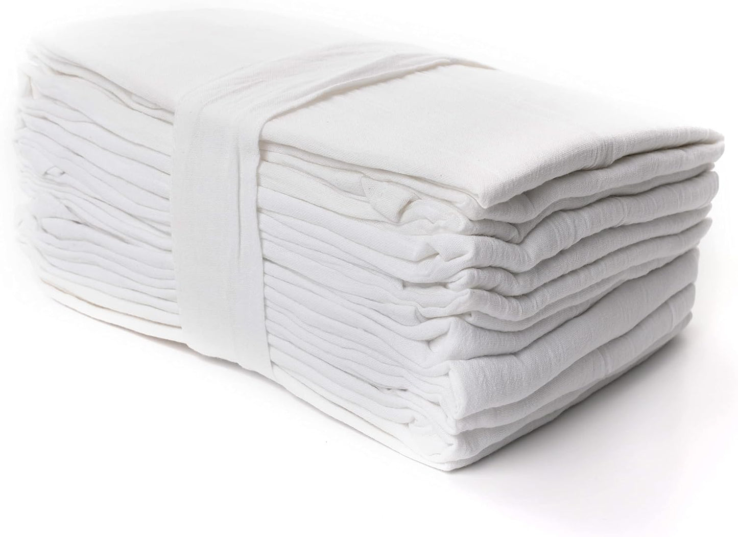 Perlli Kitchen Flour Sack Towels - 12 Pack Lint-Free 100% Cotton Dish Drying Cloths | 28 x 28 Inches, White