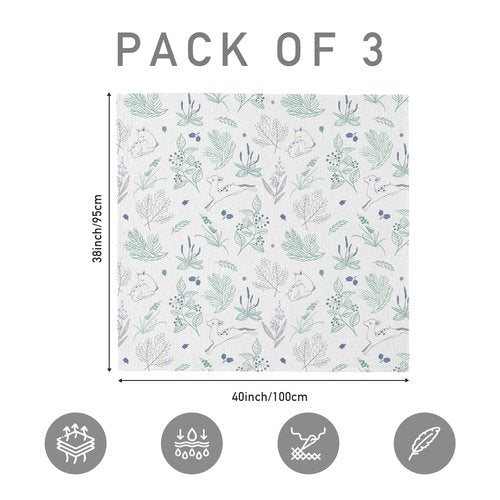 Muslin Swaddle Blankets for Newborn, 3 Pack Breathable Soft Receiving Blanket, Large 38 x 40 inches Swaddle Wrap Burping Clothes Diapers, Essentials Infant Shower Items, Toddler Gift (Fawn & Leaves)