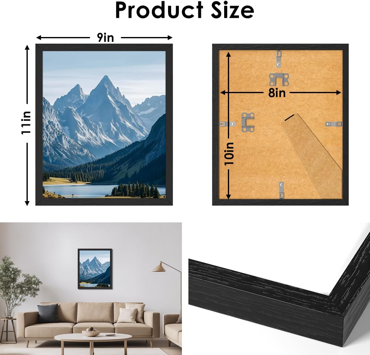 SonicPulse 8x10 Picture Frame - High Definition Plexiglass for Horizontal & Vertical Display | Black, 1 Pack