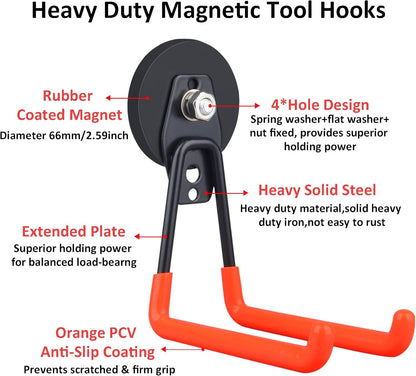 ULIBERMAGNET Magnetic Power Tool Organizer - Heavy Duty Cordless Drill Hooks | Large & Strong, 2-Pack (Orange)