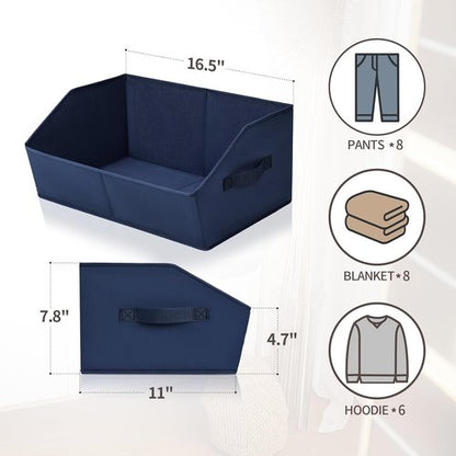 Homsorout Decorative Storage Baskets - Trapezoid Closet Bins with Handles, 3 Pack, Navy Blue