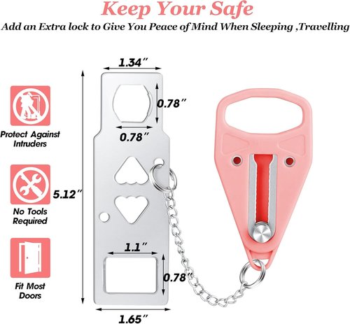 AceMining Portable Door Lock - Home Security Solution for Travel & Privacy | Pink (1 Pack)