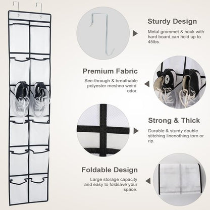 GOMAJI 12 Large Pockets Over Door Hanging Shoe Organizer, White