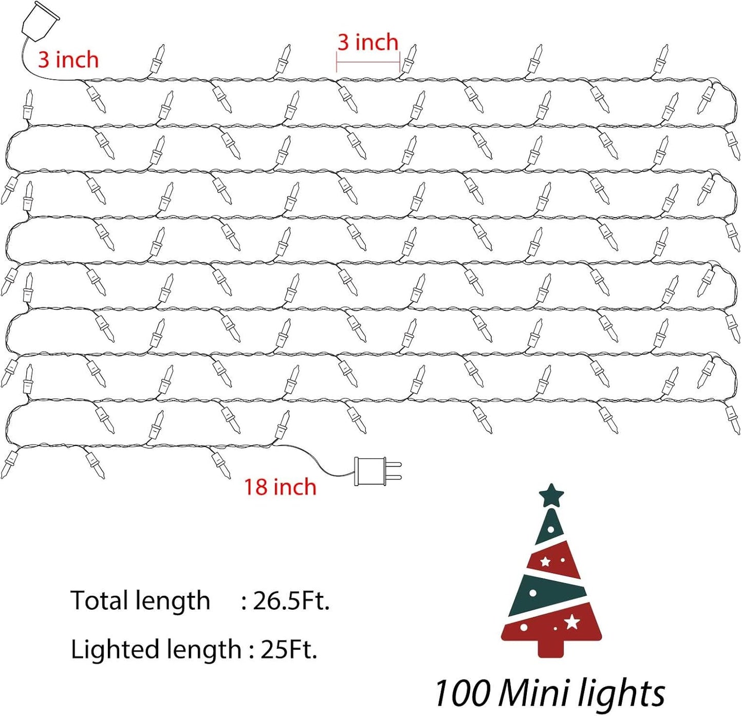 Minetom Clear Christmas Lights - 100 Count Mini String Lights | Waterproof 26.5 Feet for Indoor/Outdoor Decor