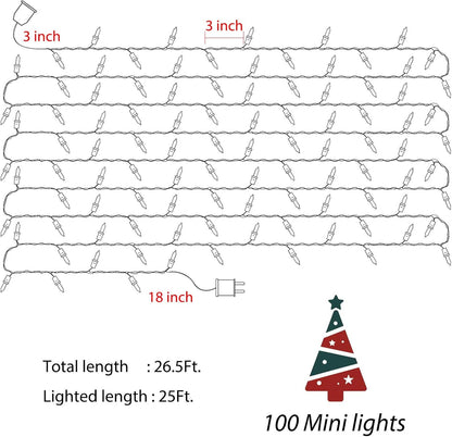 Minetom Clear Christmas Lights - 100 Count Mini String Lights | Waterproof 26.5 Feet for Indoor/Outdoor Decor