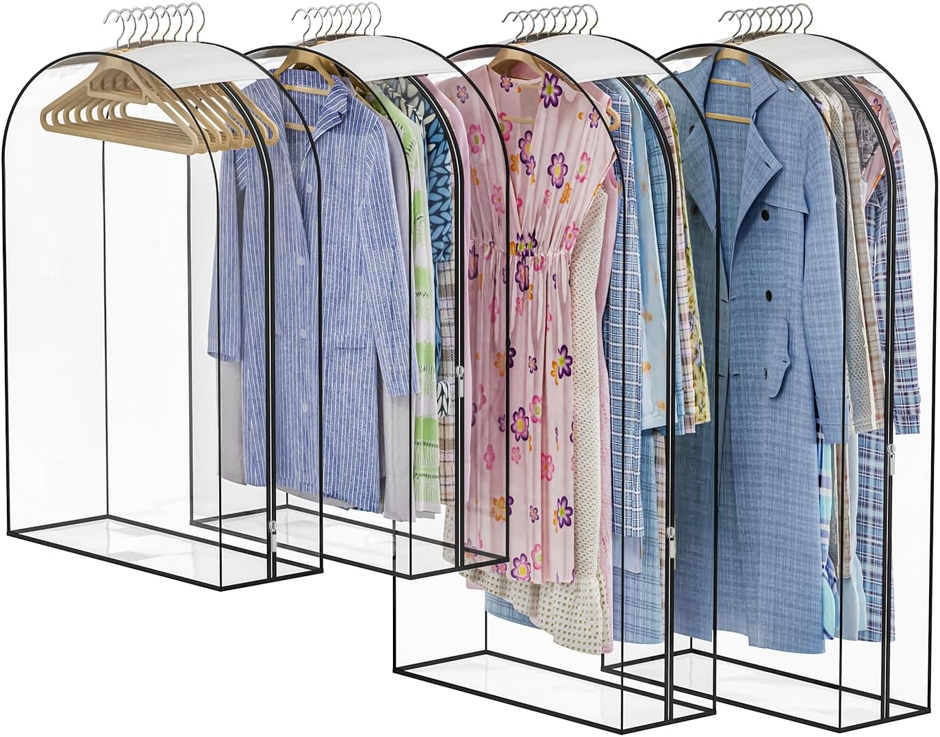 Skiennix Garment Bags - Upgraded Thickened Clear Hanging Storage for Clothes | 4 Packs (40 & 50 Inch)