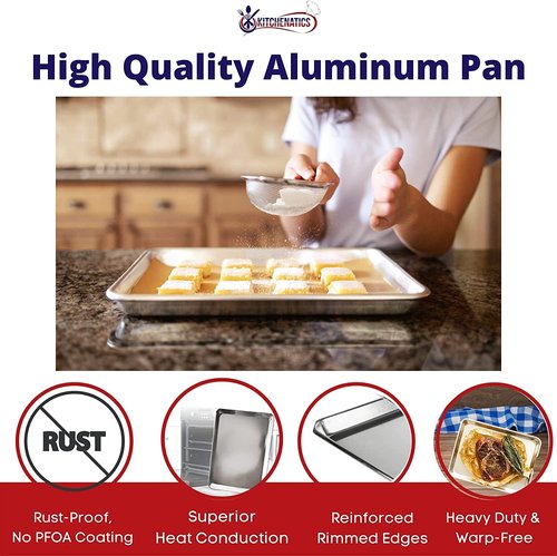 KITCHENATICS Quarter Sheet Baking Pans - Nonstick Aluminum Cookie Sheet Set, 9.6" x 13", Set of 2