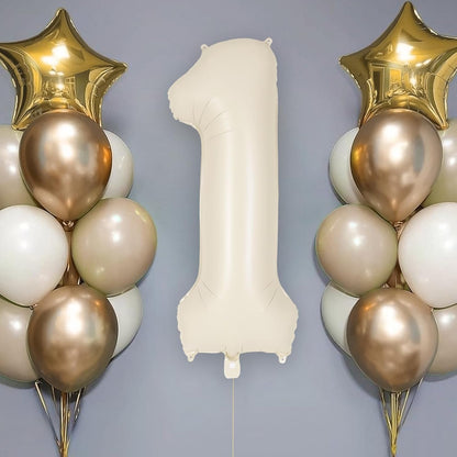 Number 1 Balloon by Cream - 40 Inch Jumbo Beige Foil Mylar Balloon for First Birthday Celebrations