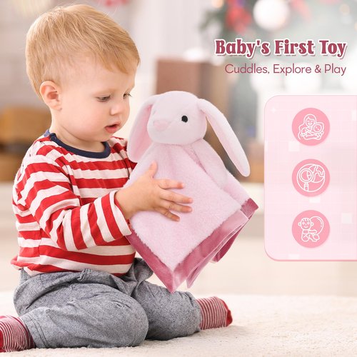 Bunny Loveys for Babies 14" Baby Security Blanket Soft Sunggle Toy for Girls Boys Newborns, Bunny Stuffed Animal Blanket, Ideal Baby Essential Gift